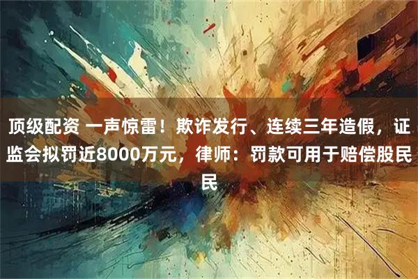 顶级配资 一声惊雷！欺诈发行、连续三年造假，证监会拟罚近8000万元，律师：罚款可用于赔偿股民
