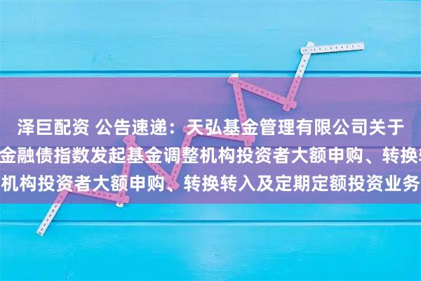 泽巨配资 公告速递：天弘基金管理有限公司关于天弘中债3-5年政策性金融债指数发起基金调整机构投资者大额申购、转换转入及定期定额投资业务